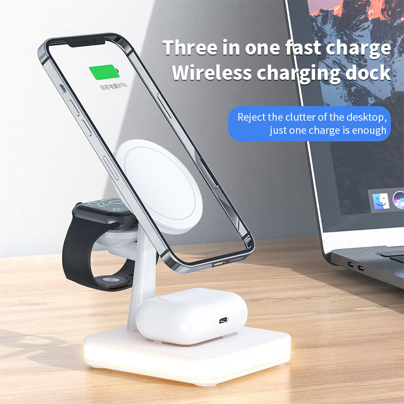 4-in-1 Magnetic Wireless Charging Station with LED Light – Fast Charging Dock for iPhone, Air Pods & Apple Watch