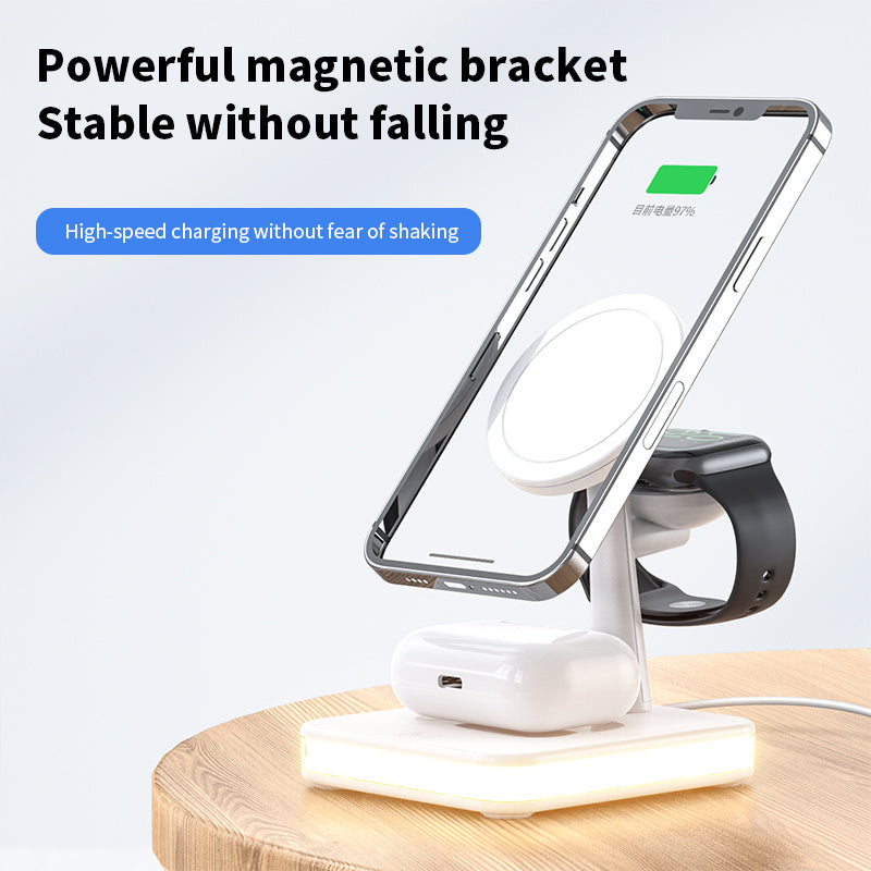 4-in-1 Magnetic Wireless Charging Station with LED Light – Fast Charging Dock for iPhone, Air Pods & Apple Watch