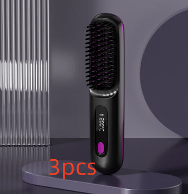 2-in-1 Wireless Hair Straightener Brush – Portable Ionic Comb for Smooth & Shiny Hair