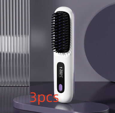 2-in-1 Wireless Hair Straightener Brush – Portable Ionic Comb for Smooth & Shiny Hair