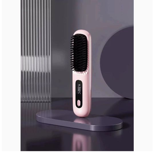 2-in-1 Wireless Hair Straightener Brush – Portable Ionic Comb for Smooth & Shiny Hair