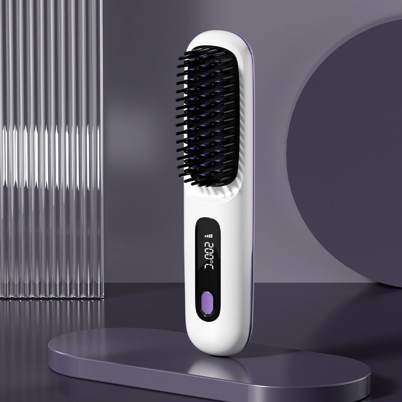 2-in-1 Wireless Hair Straightener Brush – Portable Ionic Comb for Smooth & Shiny Hair