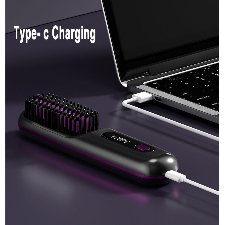 2-in-1 Wireless Hair Straightener Brush – Portable Ionic Comb for Smooth & Shiny Hair