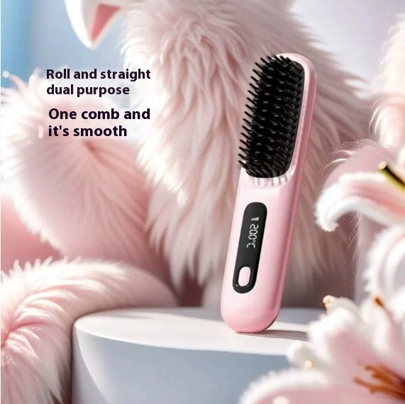 2-in-1 Wireless Hair Straightener Brush – Portable Ionic Comb for Smooth & Shiny Hair