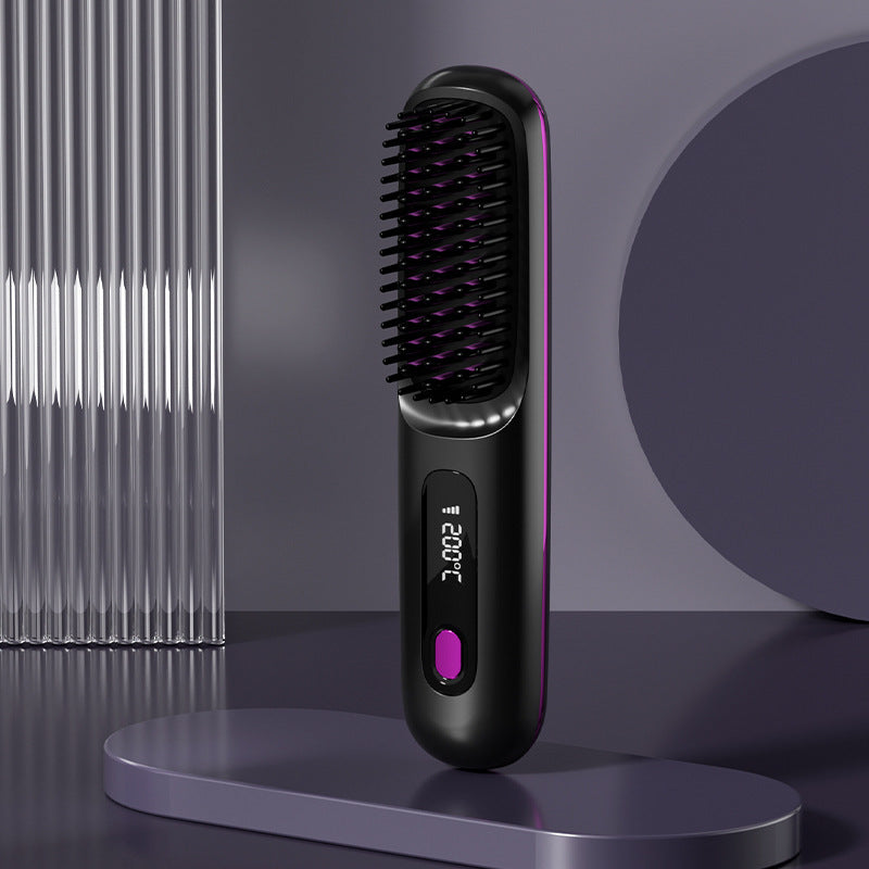 2-in-1 Wireless Hair Straightener Brush – Portable Ionic Comb for Smooth & Shiny Hair