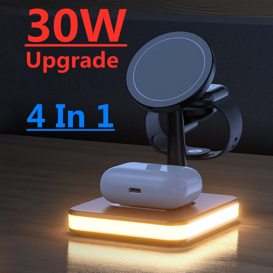 4-in-1 Magnetic Wireless Charging Station with LED Light – Fast Charging Dock for iPhone, Air Pods & Apple Watch