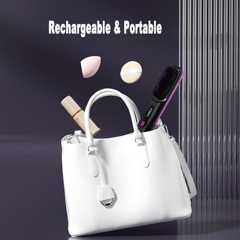 2-in-1 Wireless Hair Straightener Brush – Portable Ionic Comb for Smooth & Shiny Hair