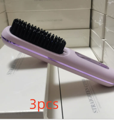 2-in-1 Wireless Hair Straightener Brush – Portable Ionic Comb for Smooth & Shiny Hair