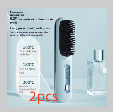 2-in-1 Wireless Hair Straightener Brush – Portable Ionic Comb for Smooth & Shiny Hair
