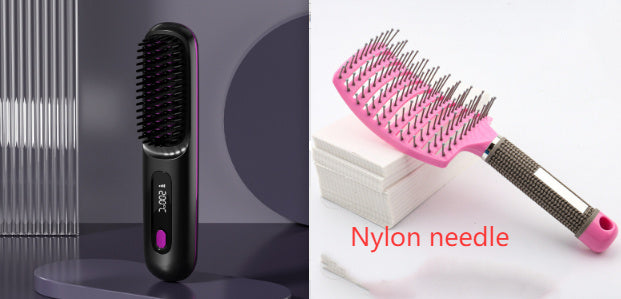 2-in-1 Wireless Hair Straightener Brush – Portable Ionic Comb for Smooth & Shiny Hair