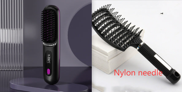 2-in-1 Wireless Hair Straightener Brush – Portable Ionic Comb for Smooth & Shiny Hair