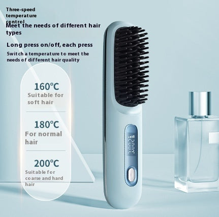 2-in-1 Wireless Hair Straightener Brush – Portable Ionic Comb for Smooth & Shiny Hair