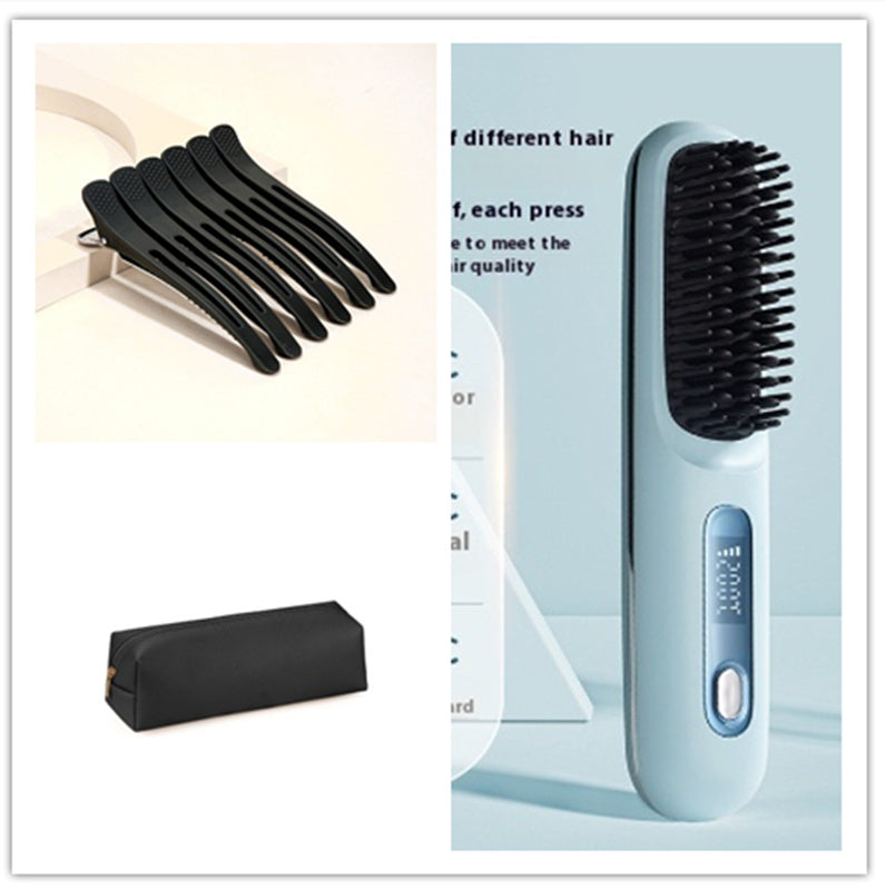 2-in-1 Wireless Hair Straightener Brush – Portable Ionic Comb for Smooth & Shiny Hair
