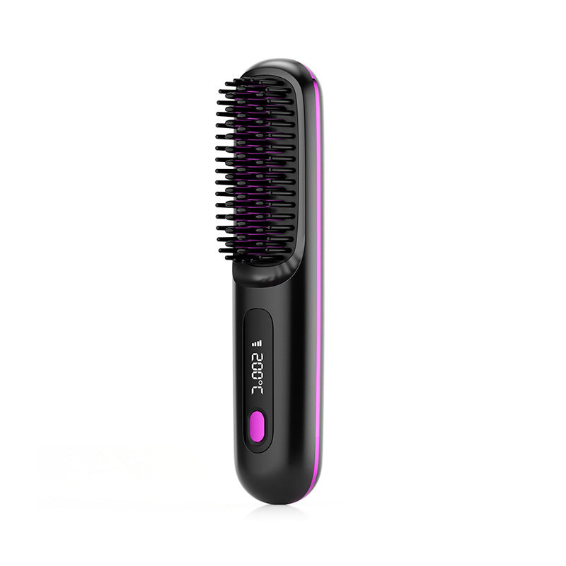 2-in-1 Wireless Hair Straightener Brush – Portable Ionic Comb for Smooth & Shiny Hair