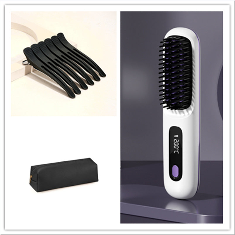 2-in-1 Wireless Hair Straightener Brush – Portable Ionic Comb for Smooth & Shiny Hair