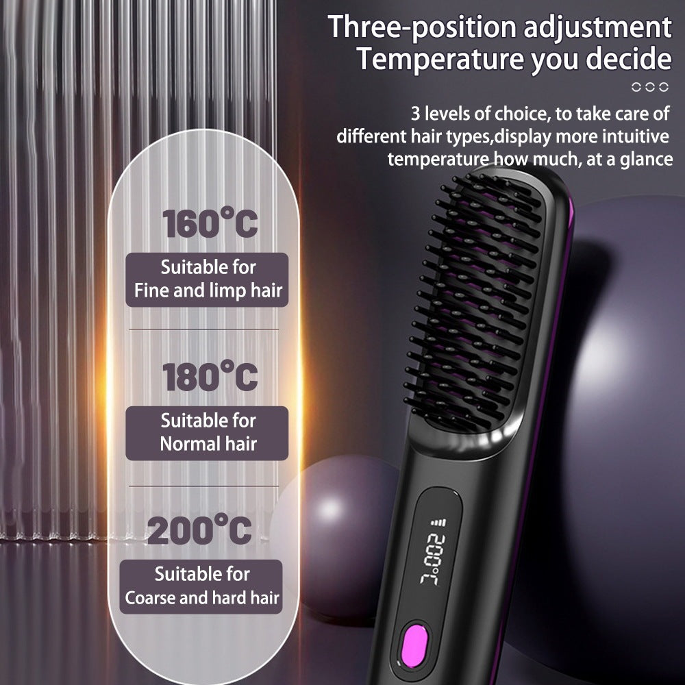 2-in-1 Wireless Hair Straightener Brush – Portable Ionic Comb for Smooth & Shiny Hair