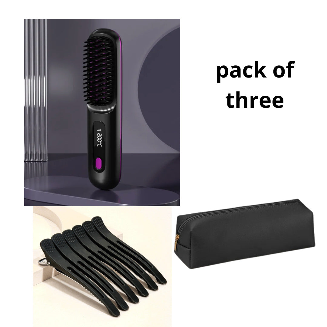 2-in-1 Wireless Hair Straightener Brush – Portable Ionic Comb for Smooth & Shiny Hair